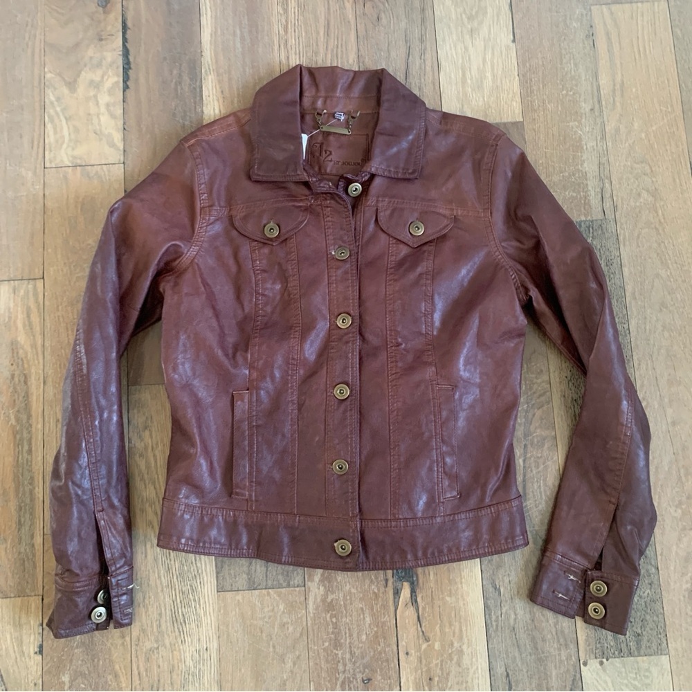 Jou Jou Burgundy Western Faux Leather Biker Jacket Size Small